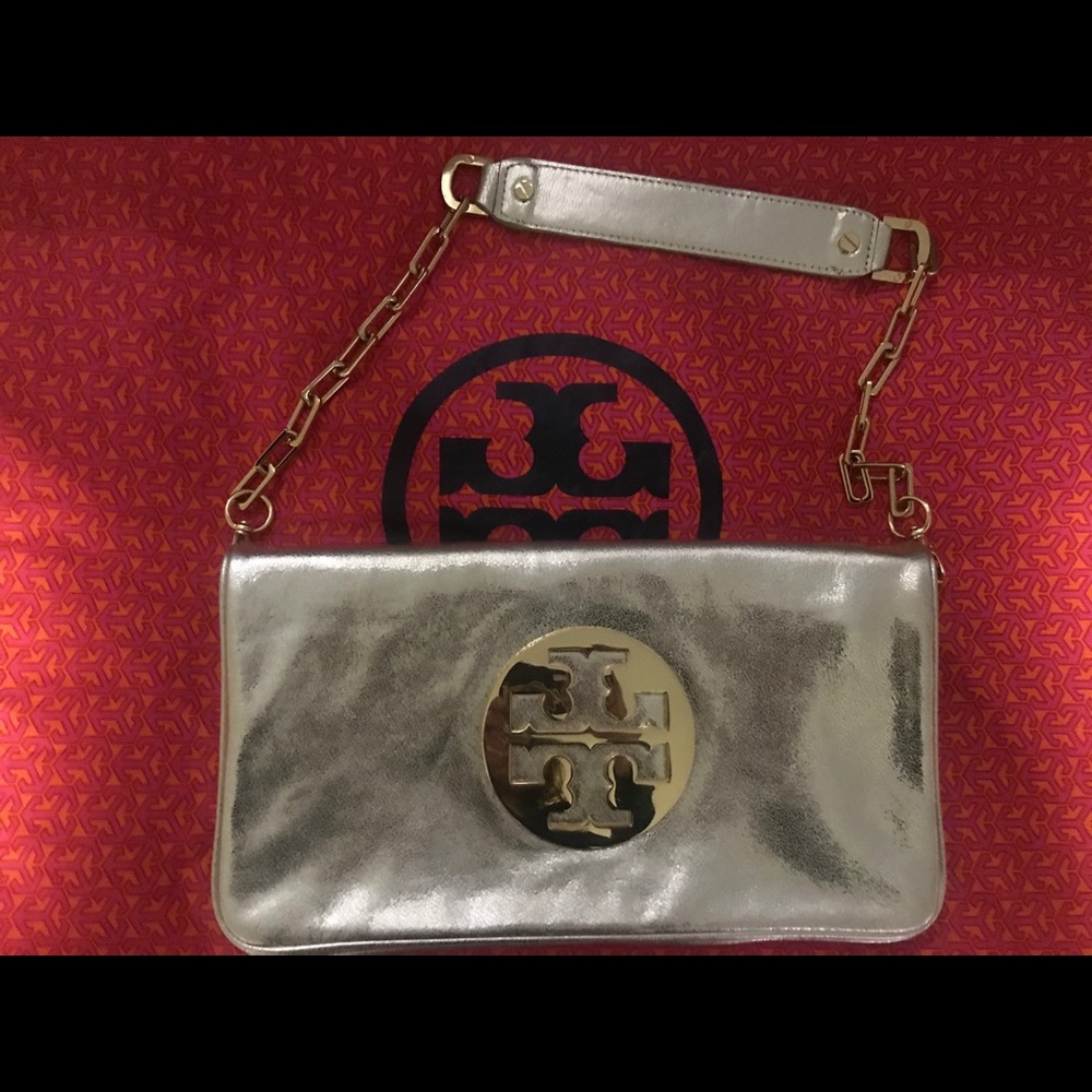 Tory Burch leather clutch gold bag
